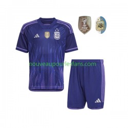 Maillot Argentine 3 Stars Enfant Tenue Extérieur Coupe du Monde 2022 Manche Courte
