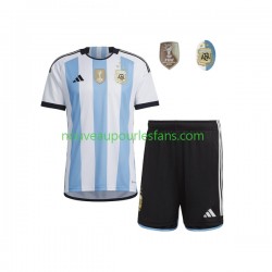 Maillot Argentine 3 Stars Enfant Tenue Domicile Coupe du Monde 2022 Manche Courte