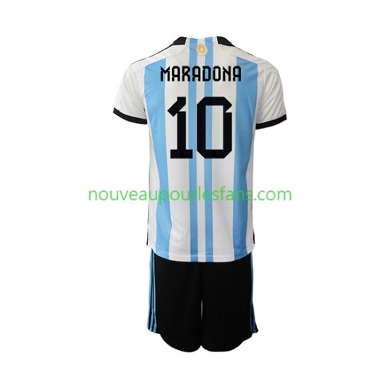 Maillot Argentine Maradona 10 Enfant Tenue Domicile Coupe du Monde 2022 Manche Courte