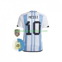 Maillot Argentine Messi 10 3 Stars Homme Tenue Domicile Coupe du Monde 2022 Manche Courte