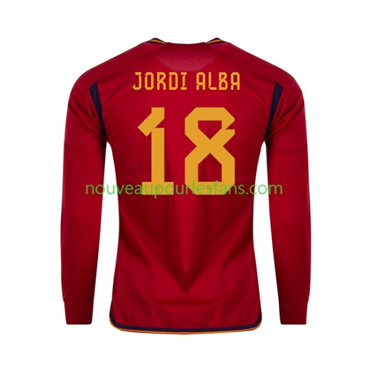 Maillot Espagne JORDI ALBA 18 Homme Tenue Domicile Coupe du Monde 2022 Manche Longue