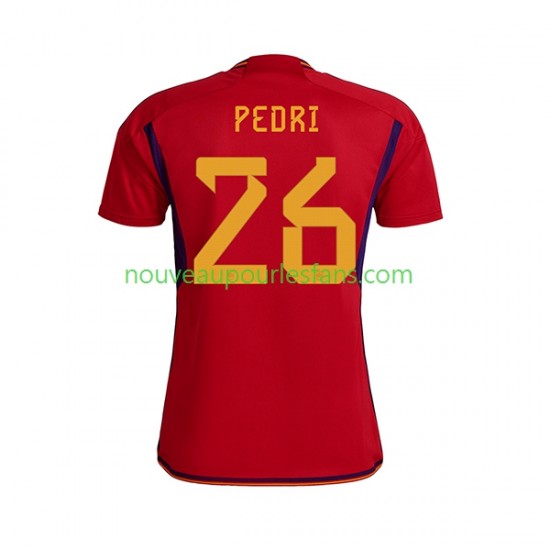 Maillot Espagne PEDRI 26 Homme Tenue Domicile Coupe du Monde 2022 Manche Courte