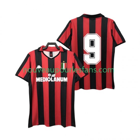 Maillot AC Milan 9 1988 1989 Rétro Homme Tenue Domicile Manche Courte