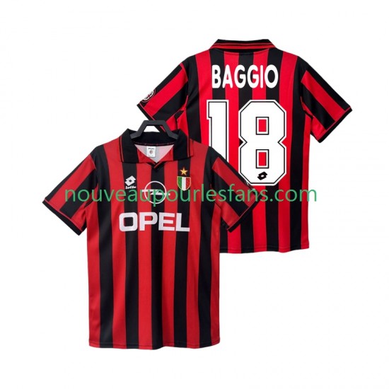 Maillot AC Milan BAGGIO 18 1996 1997 Rétro Homme Tenue Domicile Manche Courte