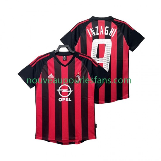 Maillot AC Milan INZAGHI 9 2003 Rétro Homme Tenue Domicile 2002 Manche Courte