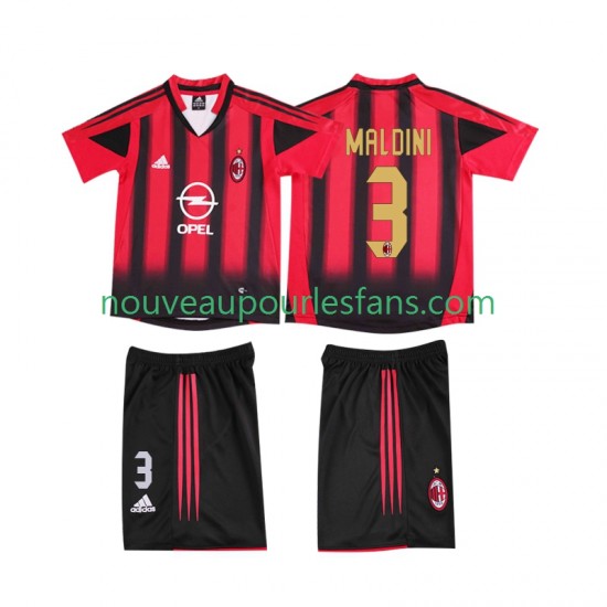 Maillot AC Milan MALDINI 3 2004 2005 Rétro Enfant Tenue Domicile Manche Courte