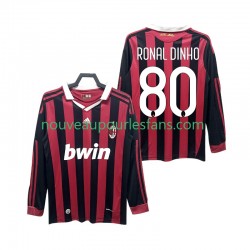 Maillot AC Milan RONALDINHO 80 2009 Rétro Homme Tenue Domicile 2010 Manche Longue