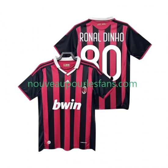 Maillot AC Milan RONALDINHO 80 2009 Rétro Homme Tenue Domicile 2010 Manche Courte