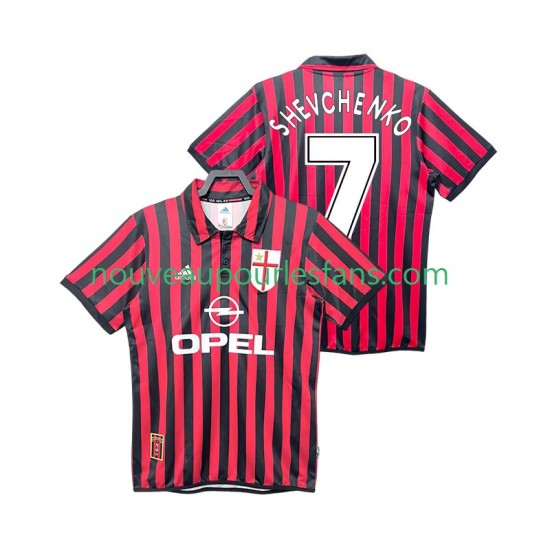 Maillot AC Milan SHEVCHENKO 7 2000 Rétro Homme Tenue Domicile 1999 Manche Courte