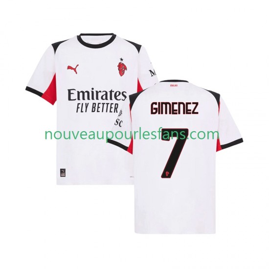 Maillot AC Milan Santiago Gimenez 7 Homme Tenue Extérieur 2025-2026 Manche Courte