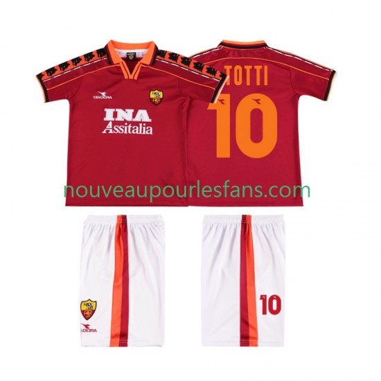 Maillot AS Rome TOTTI 10 Rétro Enfant Tenue Domicile 1999 1998 Manche Courte