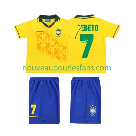 Maillot Brésil BEBETO 7 Rétro Enfant Tenue Domicile 1994 Manche Courte