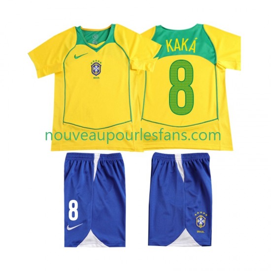 Maillot Brésil KAKA 8 2004 Rétro Enfant Tenue Domicile Manche Courte