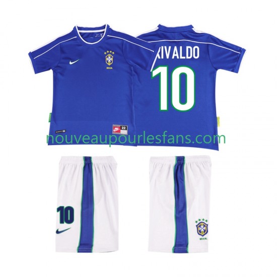 Maillot Brésil RIVALDO 10 Rétro Enfant Tenue Extérieur 1998 Manche Courte