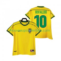 Maillot Brésil RIVALDO 10 Rétro Homme Tenue Domicile 1998 Manche Courte