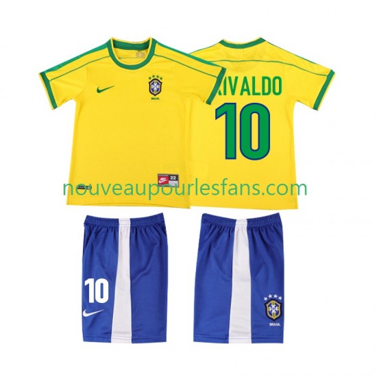 Maillot Brésil RIVALDO 10 Rétro Enfant Tenue Domicile 1998 Manche Courte