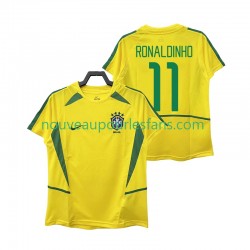 Maillot Brésil RONALDINHO 11 Rétro Homme Tenue Domicile 2002 Manche Courte