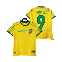 Maillot Brésil RONALDO 9 Rétro Homme Tenue Domicile 1998 Manche Courte