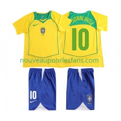 Maillot Brésil RONALOINHO 10 2004 Rétro Enfant Tenue Domicile Manche Courte