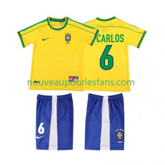 Maillot Brésil Roberto Carlos 6 Rétro Enfant Tenue Domicile 1998 Manche Courte