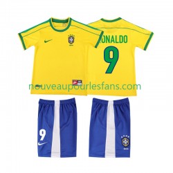 Maillot Brésil Ronaldo 9 Rétro Enfant Tenue Domicile 1998 Manche Courte