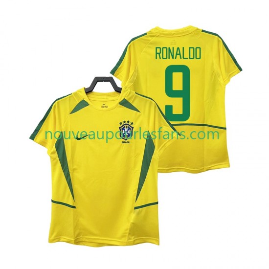 Maillot Brésil Ronaldo 9 Rétro Homme Tenue Domicile 2002 Manche Courte