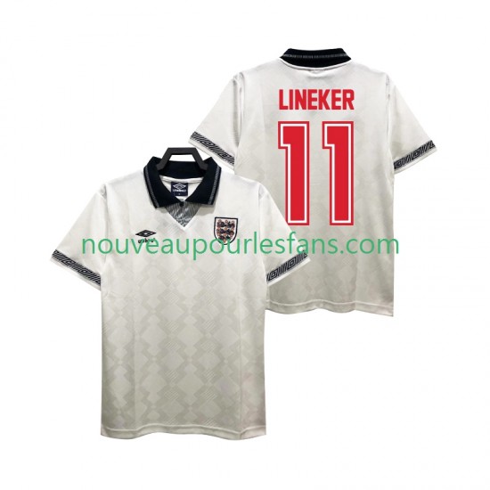 Maillot Angleterre LINEKER 11 1990 Rétro Homme Tenue Domicile Manche Courte