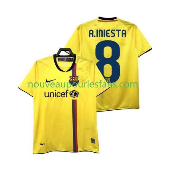 Maillot FC Barcelone A INIESTA 8 2009 Rétro Homme Tenue Extérieur 2008 Manche Courte