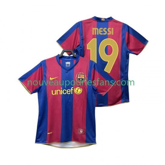 Maillot FC Barcelone Lionel Messi 19 2007 Rétro Homme Tenue Domicile 2008 Manche Courte