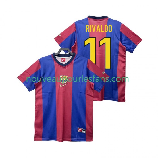 Maillot FC Barcelone RIVALDO 11 Rétro Homme Tenue Domicile 1999 1998 Manche Courte