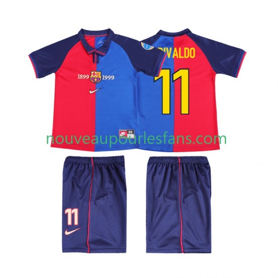 Maillot FC Barcelone RIVALDO 11 2000 Rétro Enfant Tenue Domicile 1999 Manche Courte