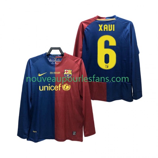 Maillot FC Barcelone XAVI 6 Champions League 2009 Rétro Homme Tenue Domicile 2008 Manche Longue