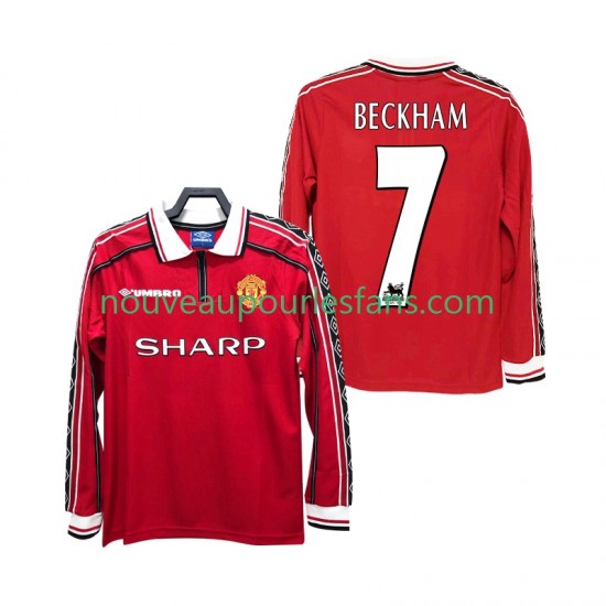 Maillot Manchester United BECKHAM 7 Rétro Homme Tenue Domicile 1999 1998 Manche Longue