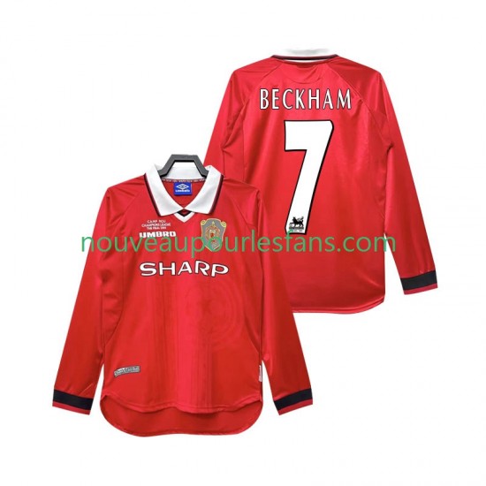 Maillot Manchester United Beckham 7 2000 Rétro Homme Tenue Domicile 1999 Manche Longue