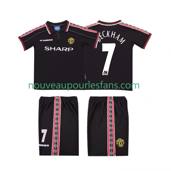 Maillot Manchester United Beckham 7 Rétro Enfant Tenue Extérieur 1999 1998 Manche Courte