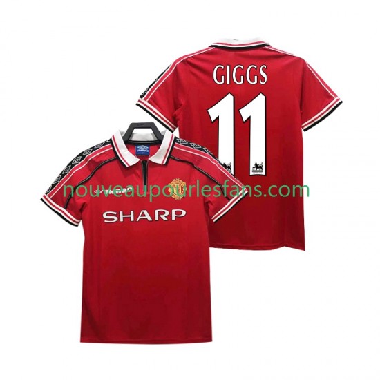 Maillot Manchester United GIGGS 11 Rétro Homme Tenue Domicile 1999 1998 Manche Courte
