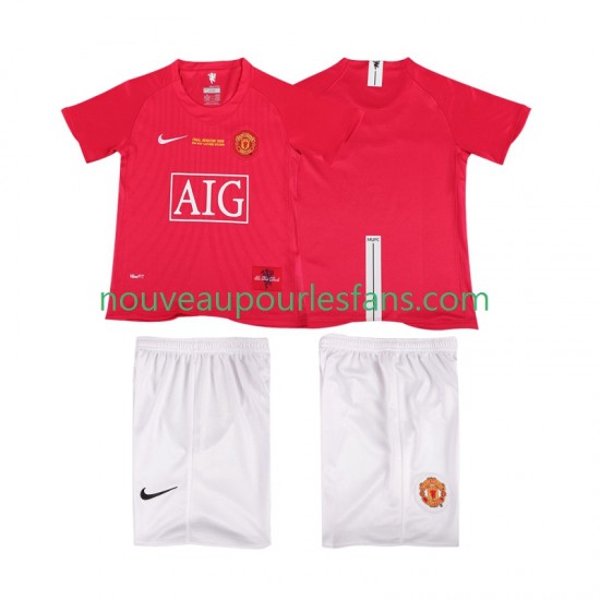 Maillot Manchester United Champions League 2007 Rétro Enfant Tenue Domicile 2008 Manche Courte
