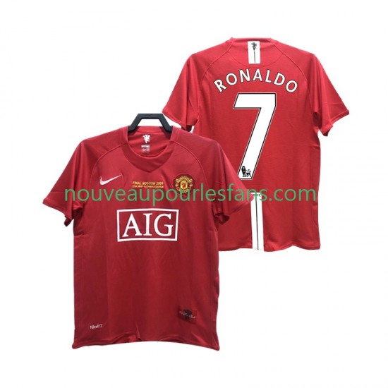 Maillot Manchester United RONALDO 7 2007 Rétro Homme Tenue Domicile 2008 Manche Courte