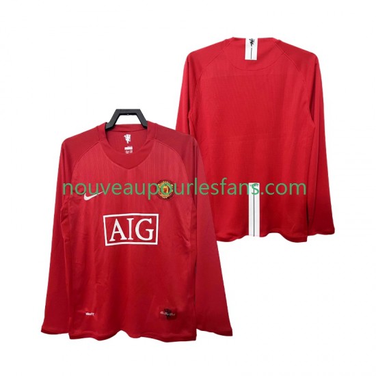 Maillot Manchester United 2007 Rétro Homme Tenue Domicile 2008 Manche Longue