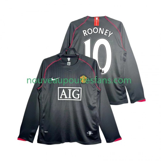 Maillot Manchester United Rooney 10 2007 Rétro Homme Tenue Extérieur 2008 Manche Longue