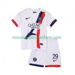 Maillot Paris Saint-Germain Bradley Barcola 29 Enfant Tenue Extérieur 2025-2026 Manche Courte