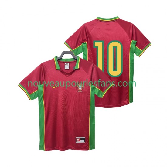 Maillot Portugal 10 Rétro Homme Tenue Domicile 1998 Manche Courte