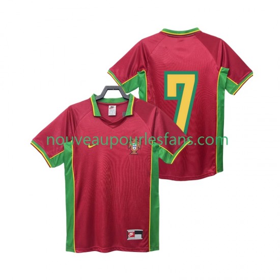 Maillot Portugal 7 Rétro Homme Tenue Domicile 1998 Manche Courte