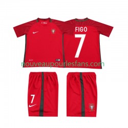 Maillot Portugal FIGO 7 2016 Rétro Enfant Tenue Domicile Manche Courte