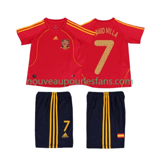 Maillot Espagne DAVID VILLA 7 Rétro Enfant Tenue Domicile 2008 Manche Courte
