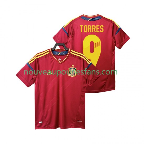 Maillot Espagne TORRES 9 2012 Rétro Homme Tenue Domicile Manche Courte