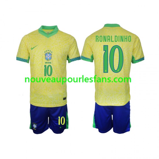 Maillot Brésil Ronaldinho 10 Enfant Tenue Domicile 2024 Manche Courte