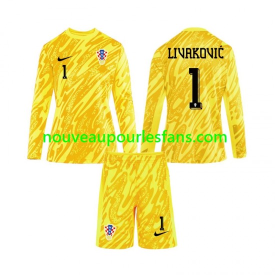 Maillot Croatie DOMINIK LIVAKOVIC 1 Gardien Enfant Tenue Domicile Euro 2024 Manche Longue