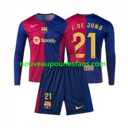 Maillot FC Barcelone Frenkie de Jong 21 Enfant Tenue Domicile 2024-2025 Manche Longue
