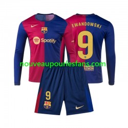 Maillot FC Barcelone Lewandowski 9 Enfant Tenue Domicile 2024-2025 Manche Longue